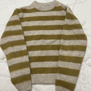 Striped Unisex Sweater in Olive and Cream